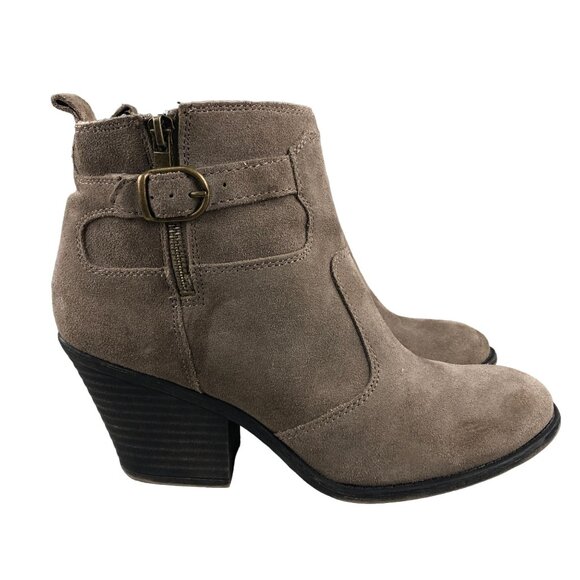 Lucky Brand Women's 9.5M Brown Taupe Suede Fleece Lined Side Zip Ankle Boots - Picture 1 of 13